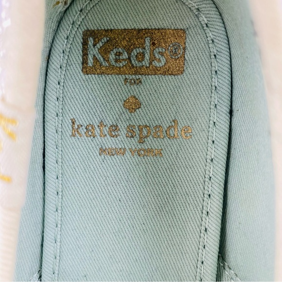 Kate Spade Keds Sneakers Womens 5.5 White Cream Satin Lace Glitter Dipped Bridal - Picture 6 of 8